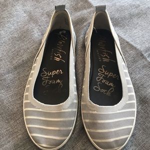 Grey and White Striped Flats